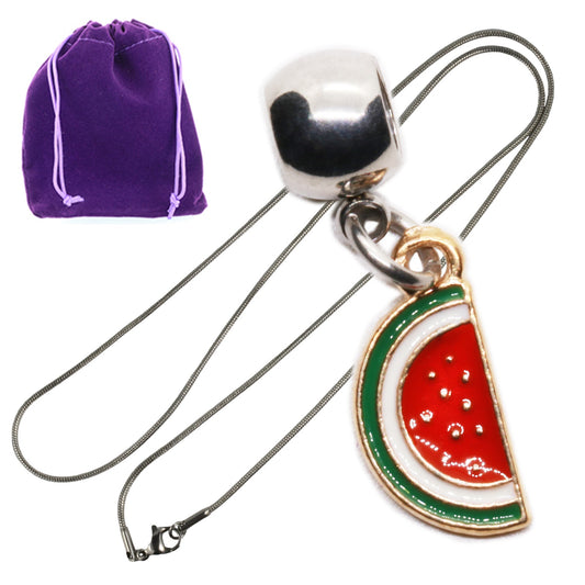 Watermelon Slice Charm Necklace with Stainless Steel Snake Chain