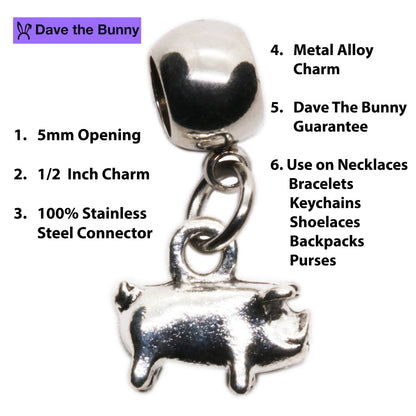Pig Charm with Stainless Steel Connector