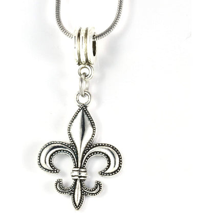 Fleur De Lis Charm Necklace with Stainless Steel Snake Chain