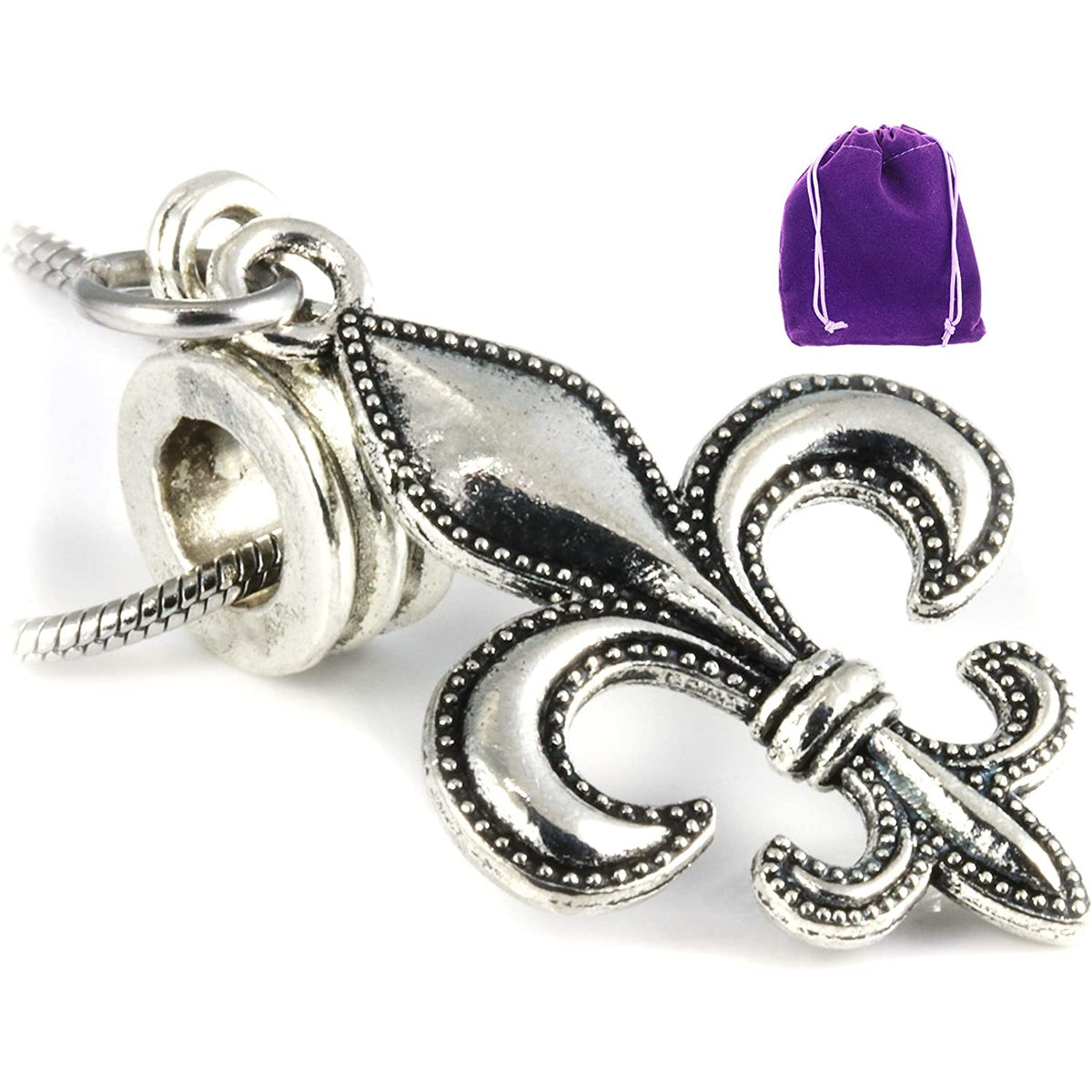 Fleur De Lis Charm Necklace with Stainless Steel Snake Chain