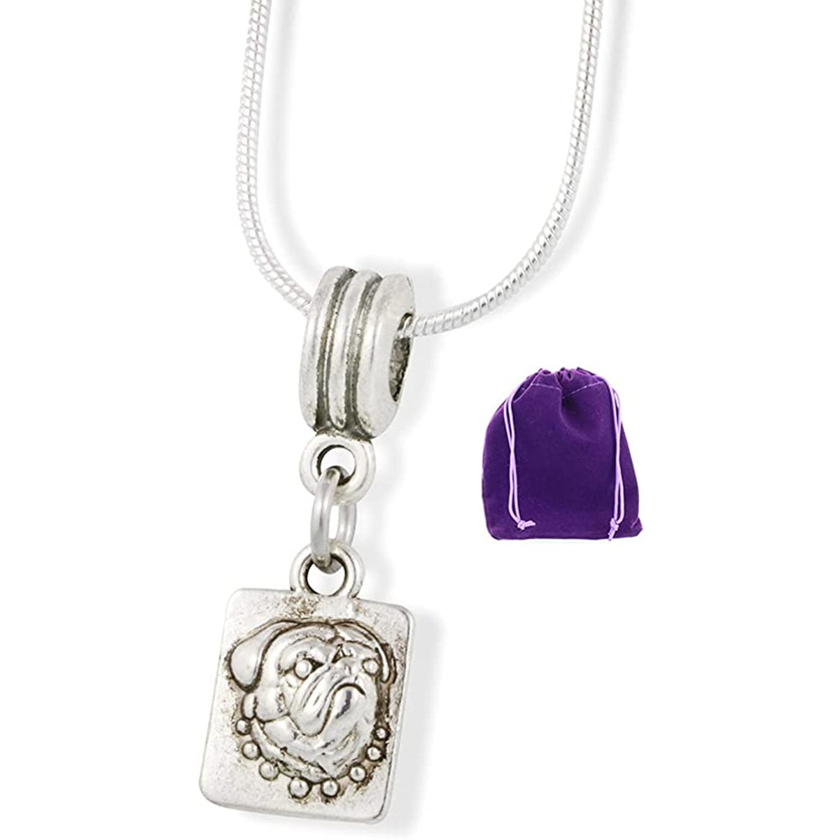 Pug Dog Square Charm Necklace with Stainless Steel Snake Chain