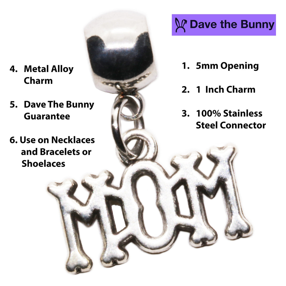 Mom Charm Necklace with Stainless Steel Snake Chain