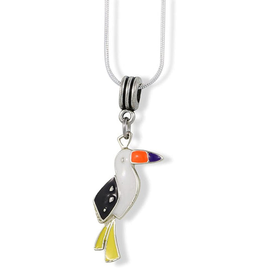 Parrot Black White Orange Yellow Enamel Charm Necklace