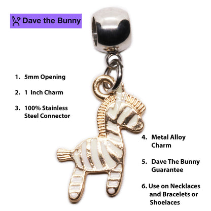 Zebra Print Animal Charm Necklace with Stainless Steel Snake Chain