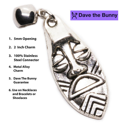 Tiki Tribal Mask Charm Necklace with Stainless Steel Snake Chain