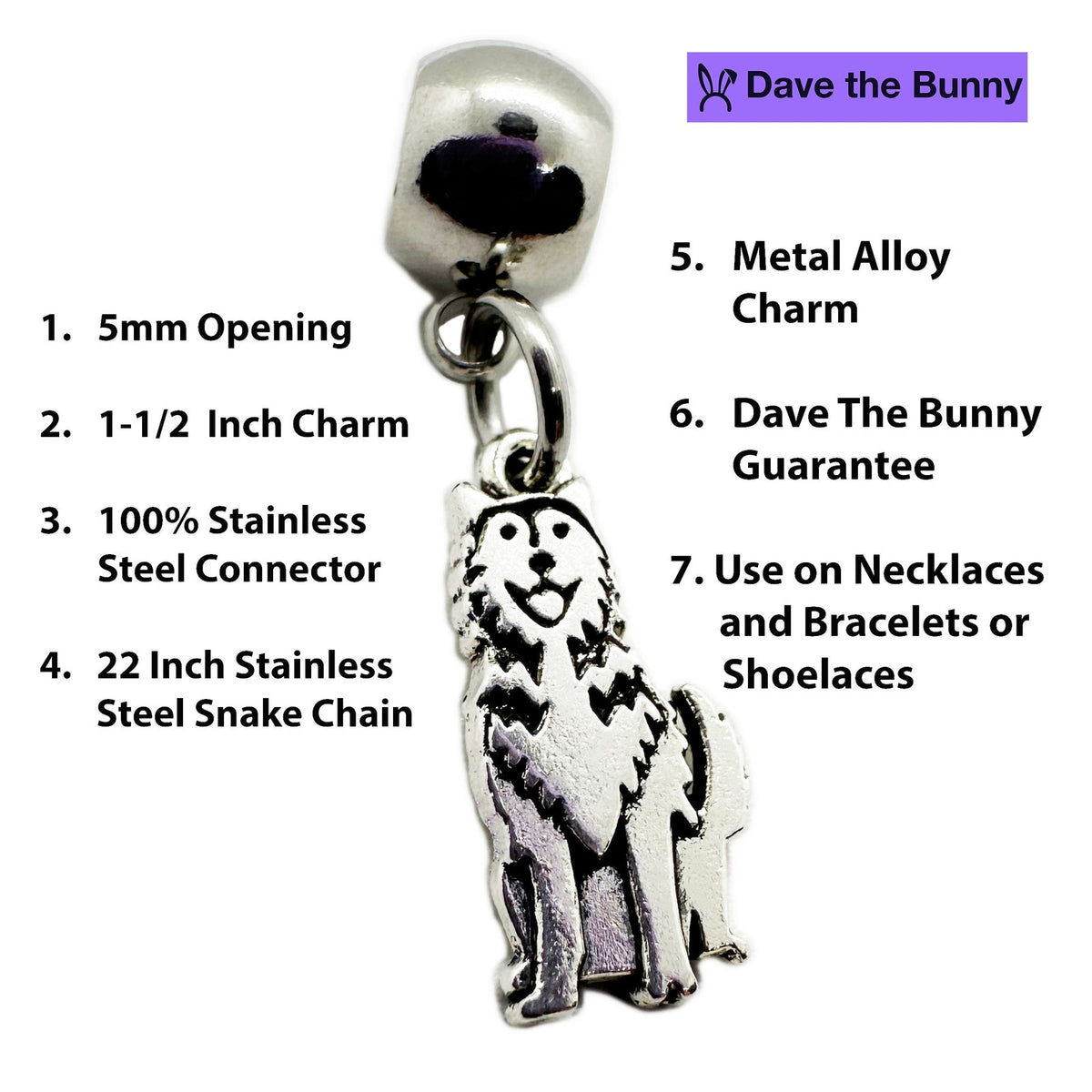 Husky Charm Necklace with Stainless Steel Snake Chain