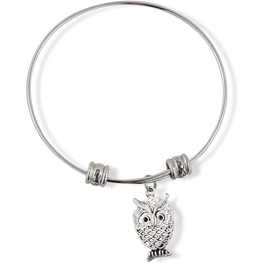 Owl Bird Charm Bangle Bracelet