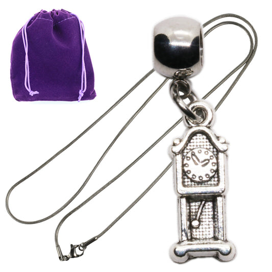 Grandfather Clock Charm Necklace with Stainless Steel Snake Chain