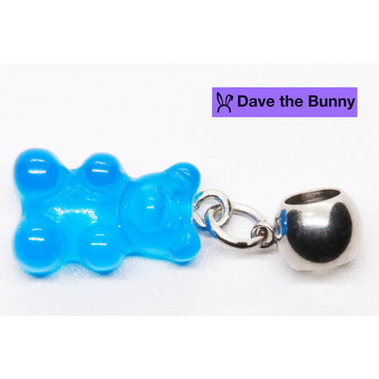 Blue Gummy Bear Charm with Stainless Steel Connector