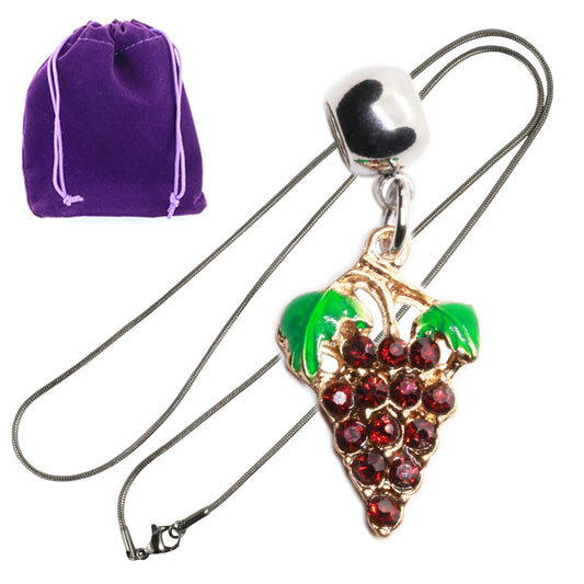 Wine Grape Vine Charm Necklace with Stainless Steel Snake Chain