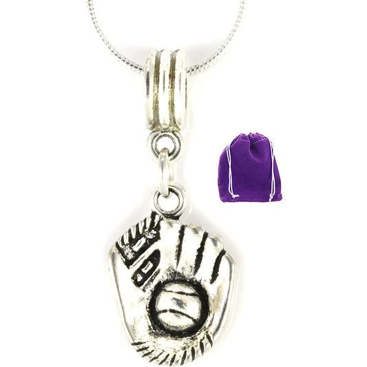 Baseball Charm Necklace with Stainless Steel Snake Chain