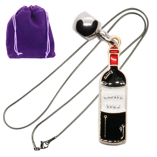 Red Wine Bottle Charm Necklace with Stainless Steel Snake Chain