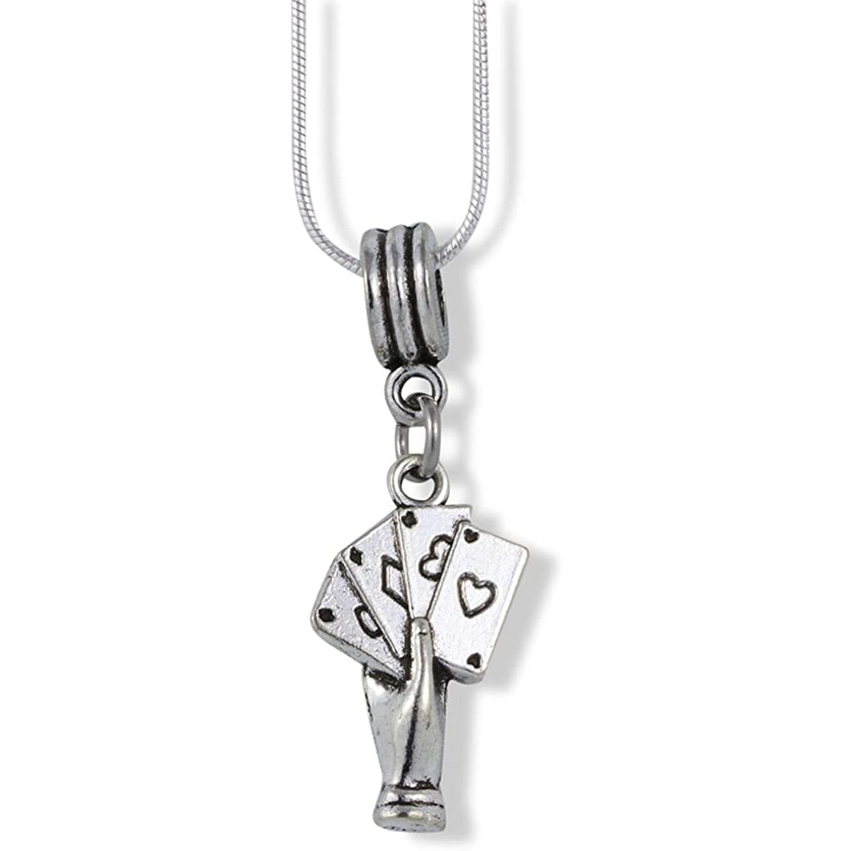 Hand 4 Four Playing Cards Charm Necklace