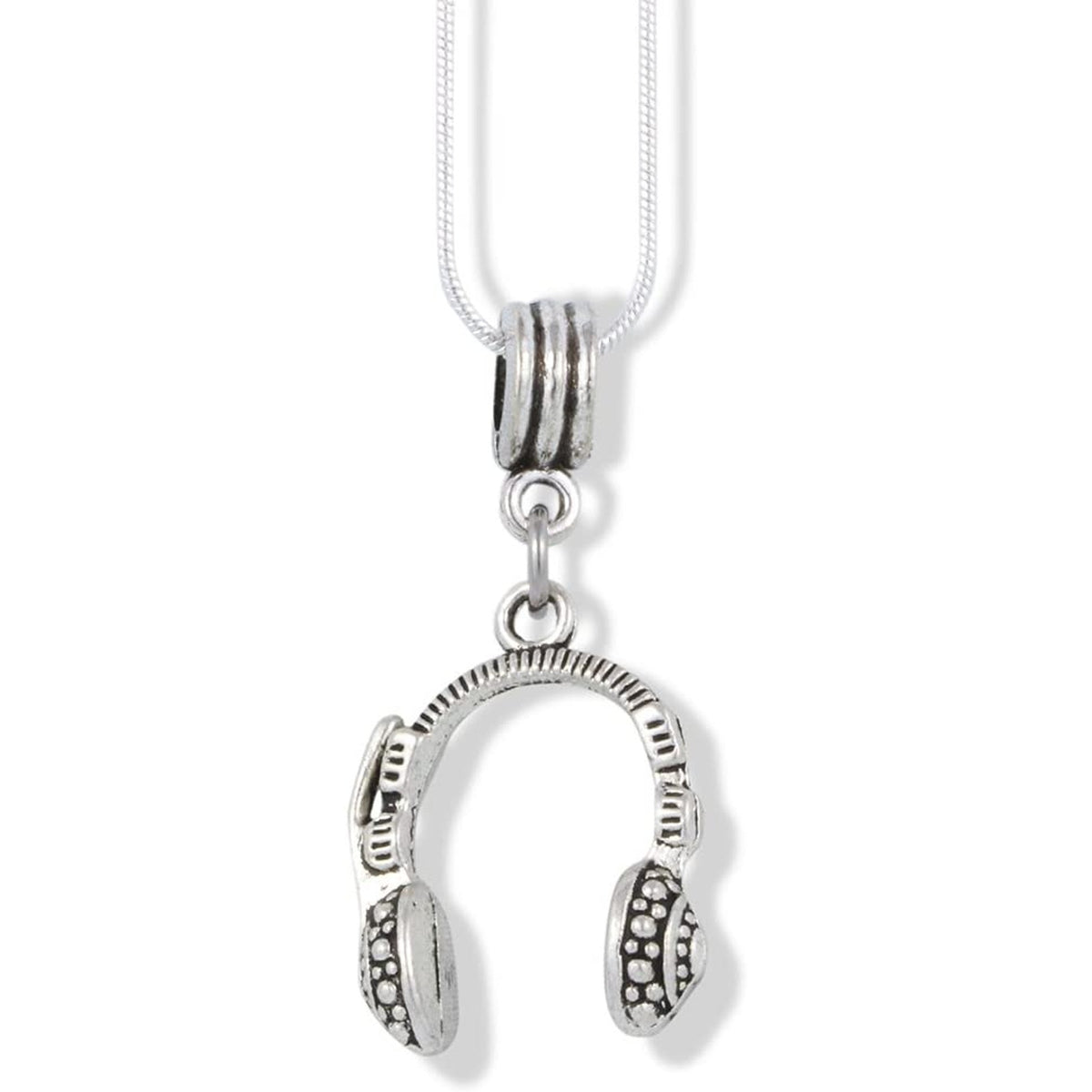 Headphones Microphone Charm Necklace with Stainless Steel Snake Chain
