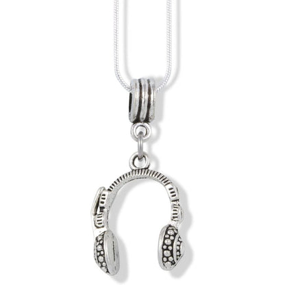 Headphones Microphone Charm Necklace with Stainless Steel Snake Chain
