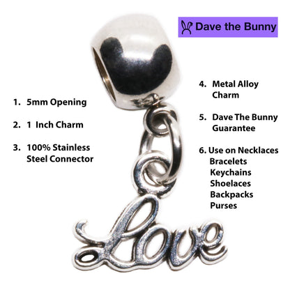 I Love You Script Charm with Stainless Steel Connector