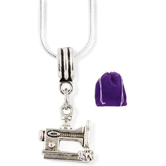Sewing Machine Charm Necklace with Stainless Steel Snake Chain