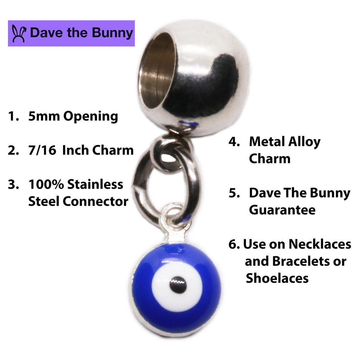 Evil Eye Charm Necklace with Stainless Steel Snake Chain