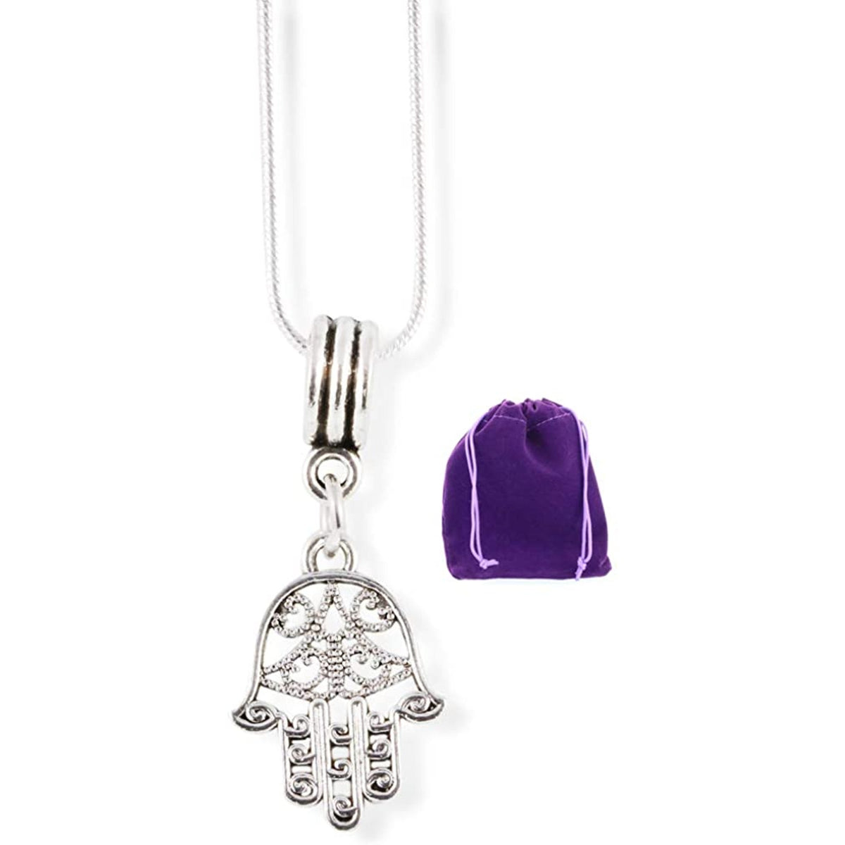 Hamsa Charm Necklace with Stainless Steel Snake Chain