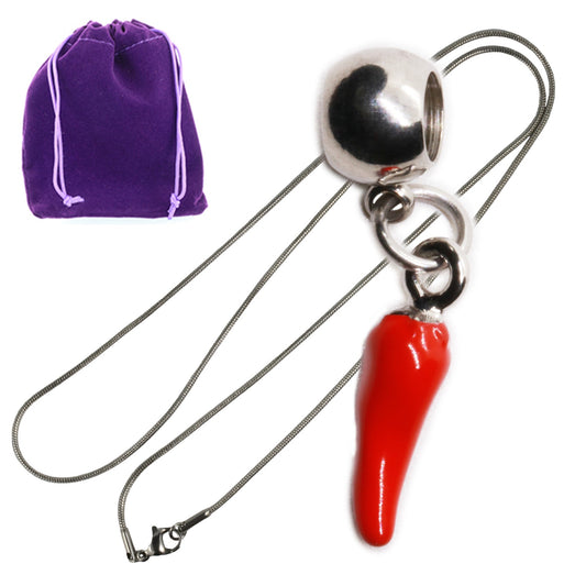 Red Pepper Charm Necklace with Stainless Steel Snake Chain