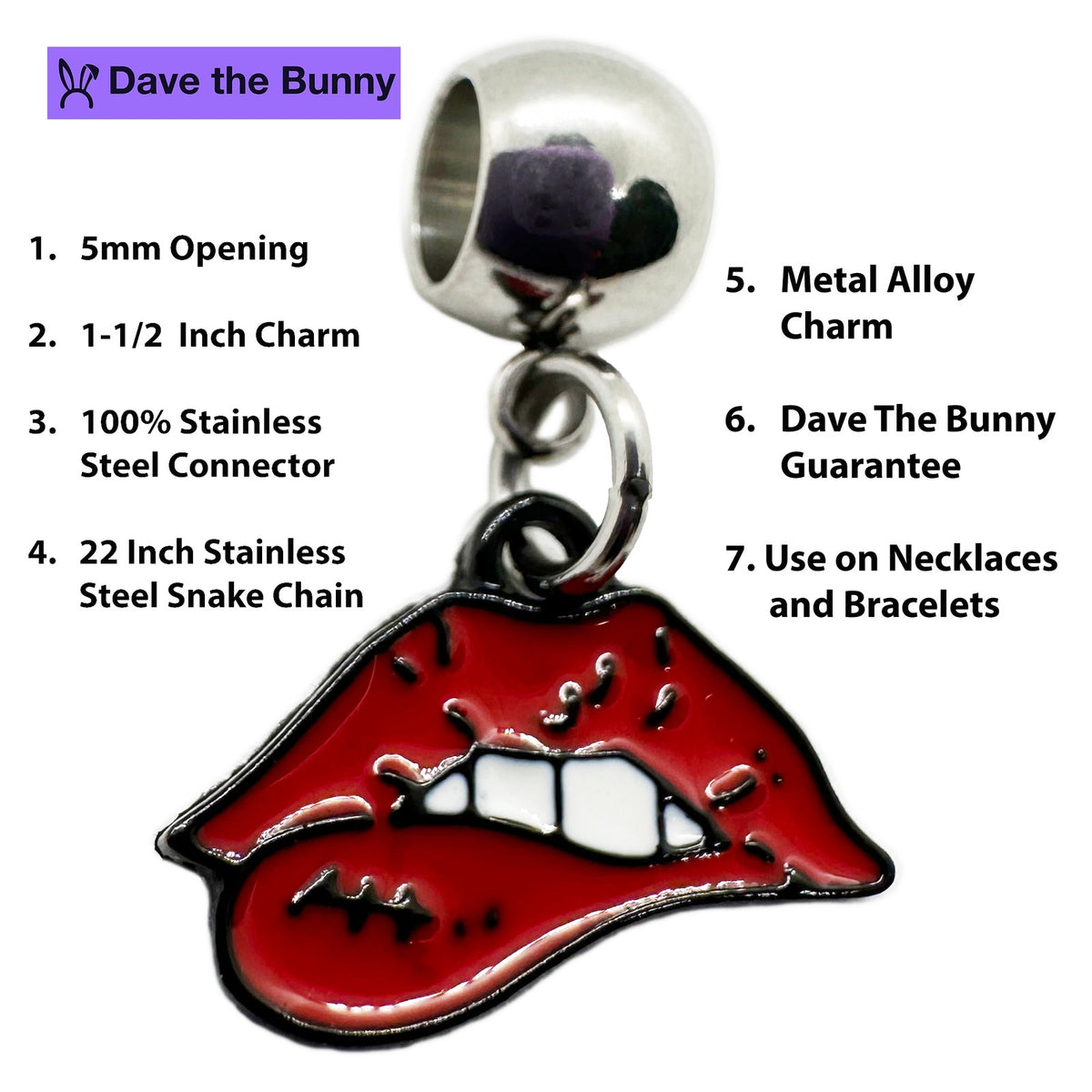Lips Charm Necklace with Stainless Steel Snake Chain