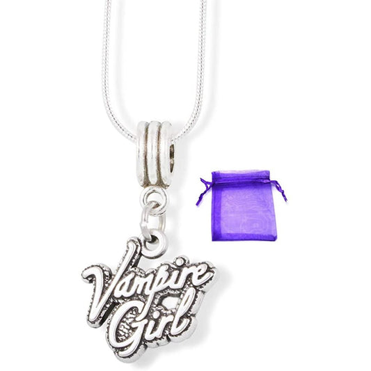 Vampire Text Charm Necklace with Stainless Steel Snake Chain