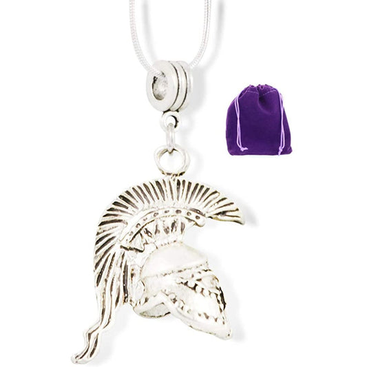 Trojan Helmet Charm Necklace with Stainless Steel Snake Chain