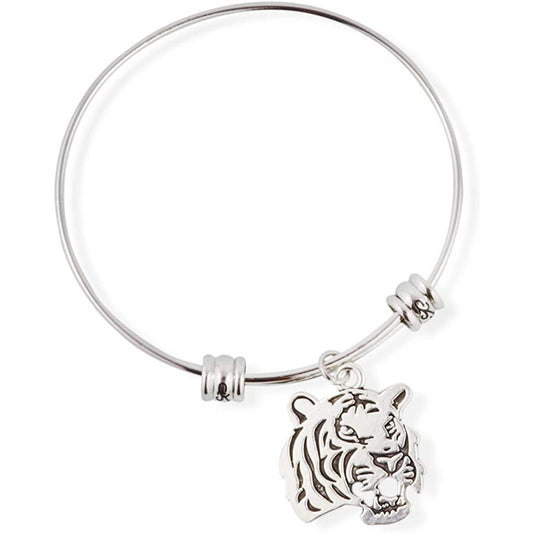 Tiger Head Charm Bangle Bracelet