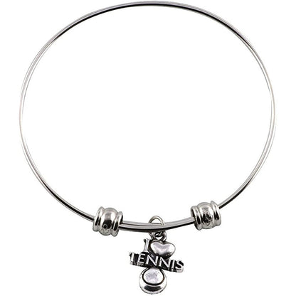 I Love Tennis Charm Bangle Bracelet