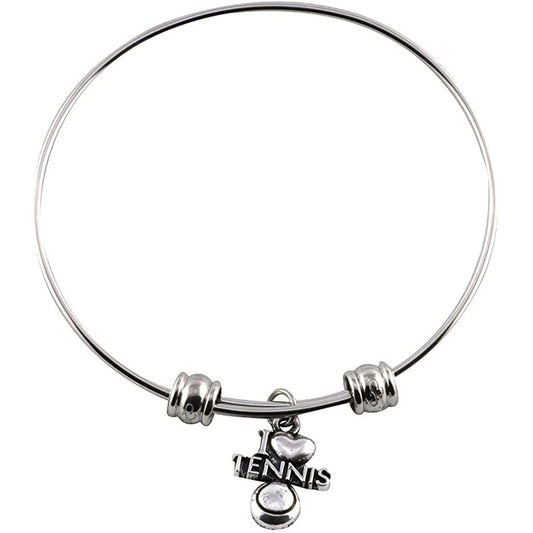 I Love Tennis Charm Bangle Bracelet