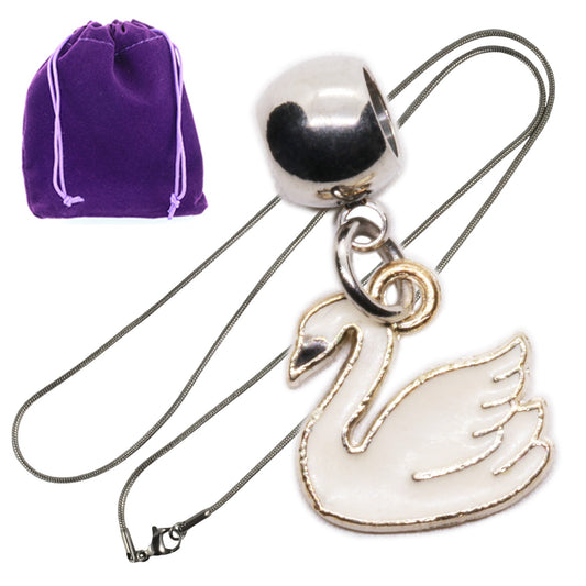 Swan Charm Necklace with Stainless Steel Snake Chain