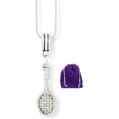 Tennis Racquet Charm Necklace with Stainless Steel Snake Chain