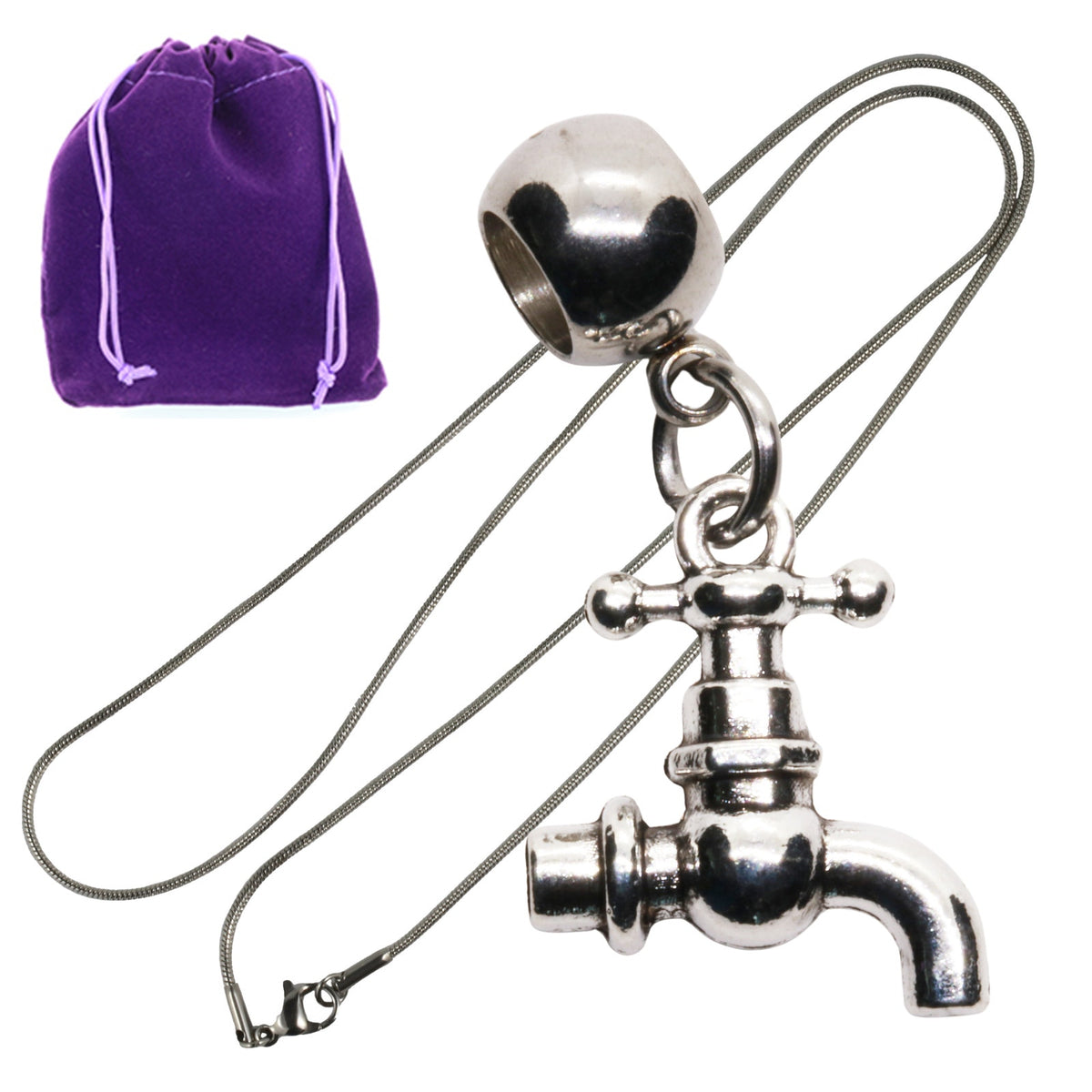 Faucet Charm Necklace with Stainless Steel Snake Chain