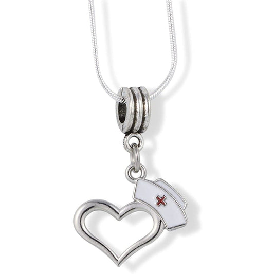 Nurse Hat Heart Charm Necklace with Stainless Steel Snake Chain