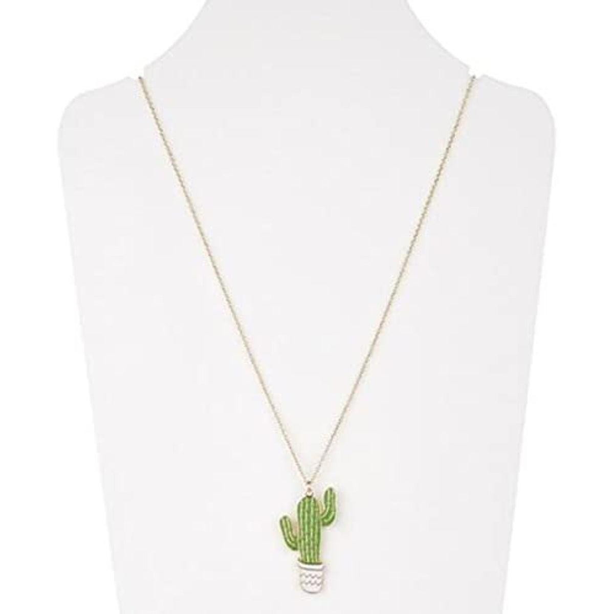 Cactus Charm Necklace with Stainless Steel Snake Chain