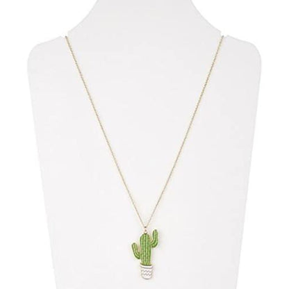 Cactus Charm Necklace with Stainless Steel Snake Chain