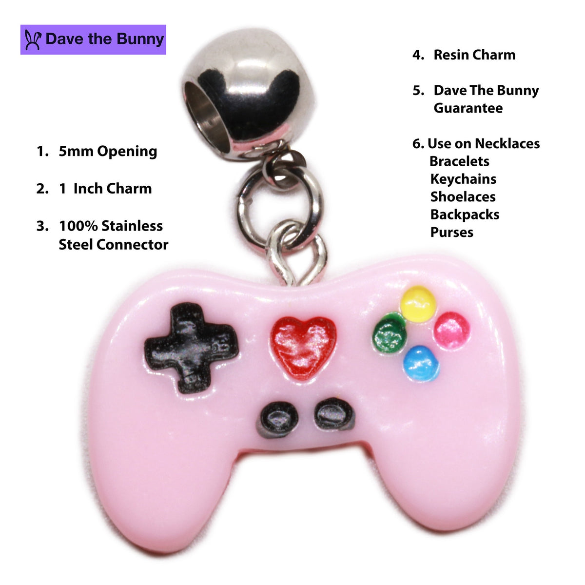 Pink Gaming Controller Charm Necklace with Stainless Steel Snake Chain