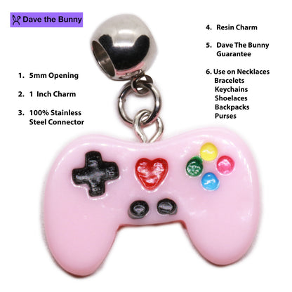 Pink Gaming Controller Charm Necklace with Stainless Steel Snake Chain