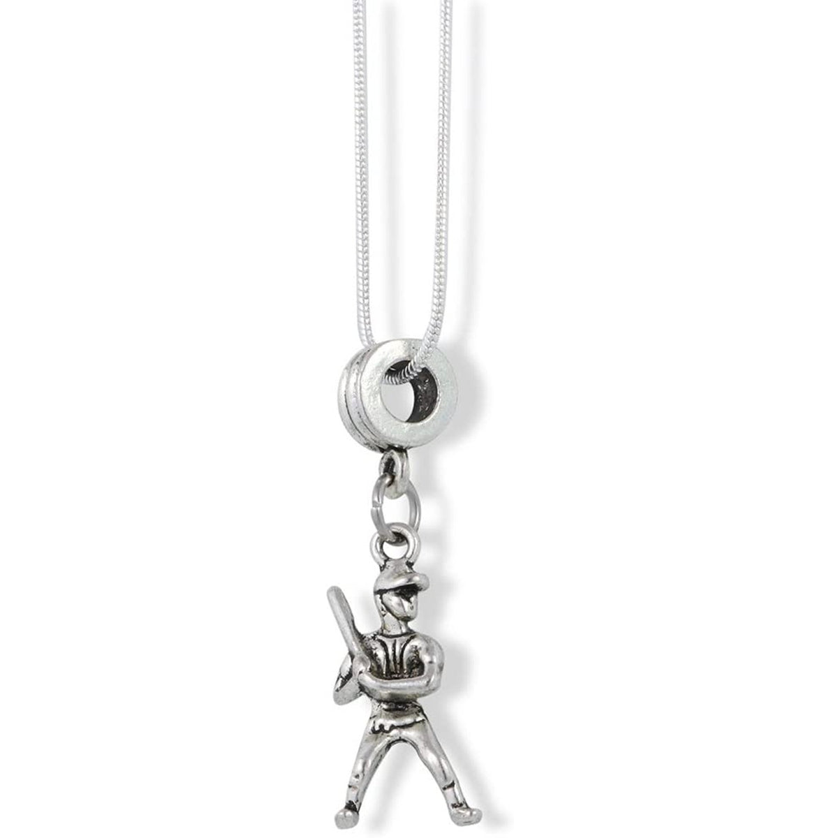 Baseball Player Ready Swing Bat Charm Necklace