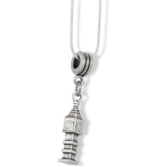 Clock Tower Big Ben Charm Necklace with Stainless Steel Snake Chain