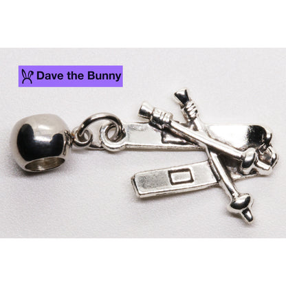 Skis Poles Charm Necklace with Stainless Steel Snake Chain