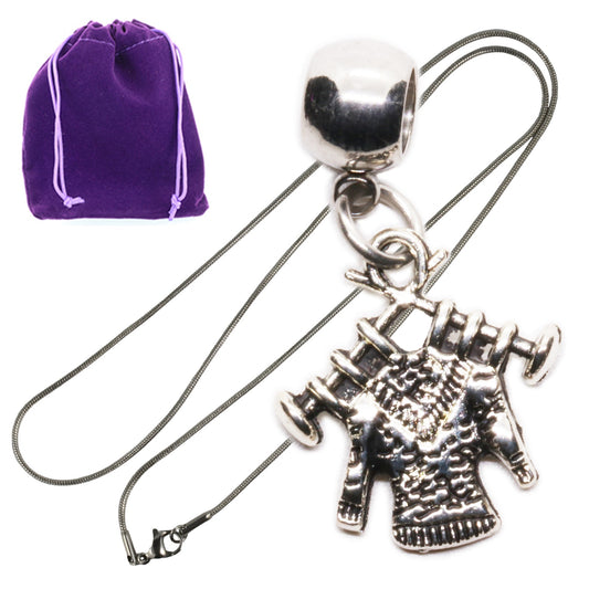 Knitting Sweater Charm Necklace with Stainless Steel Snake Chain