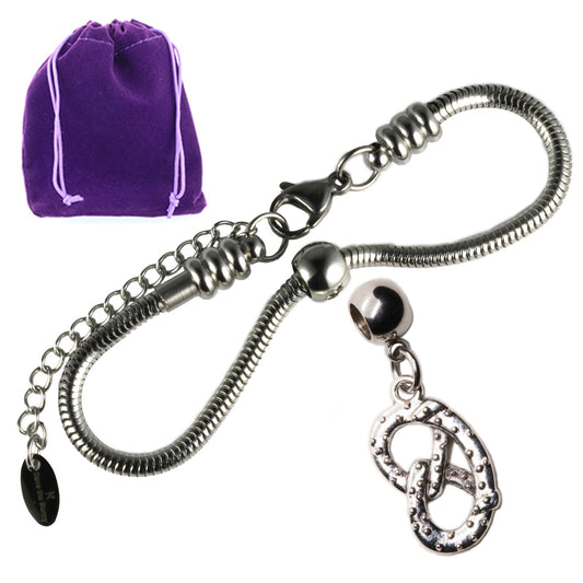 Pretzel Charm Bracelet with Stainless Steel Snake Chain
