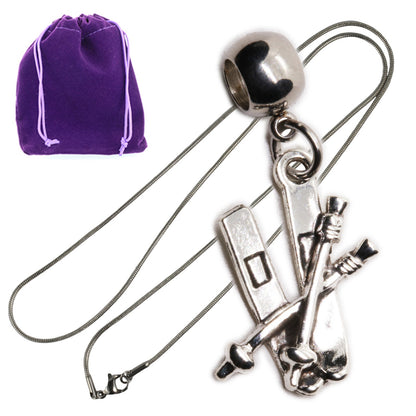 Skis Poles Charm Necklace with Stainless Steel Snake Chain