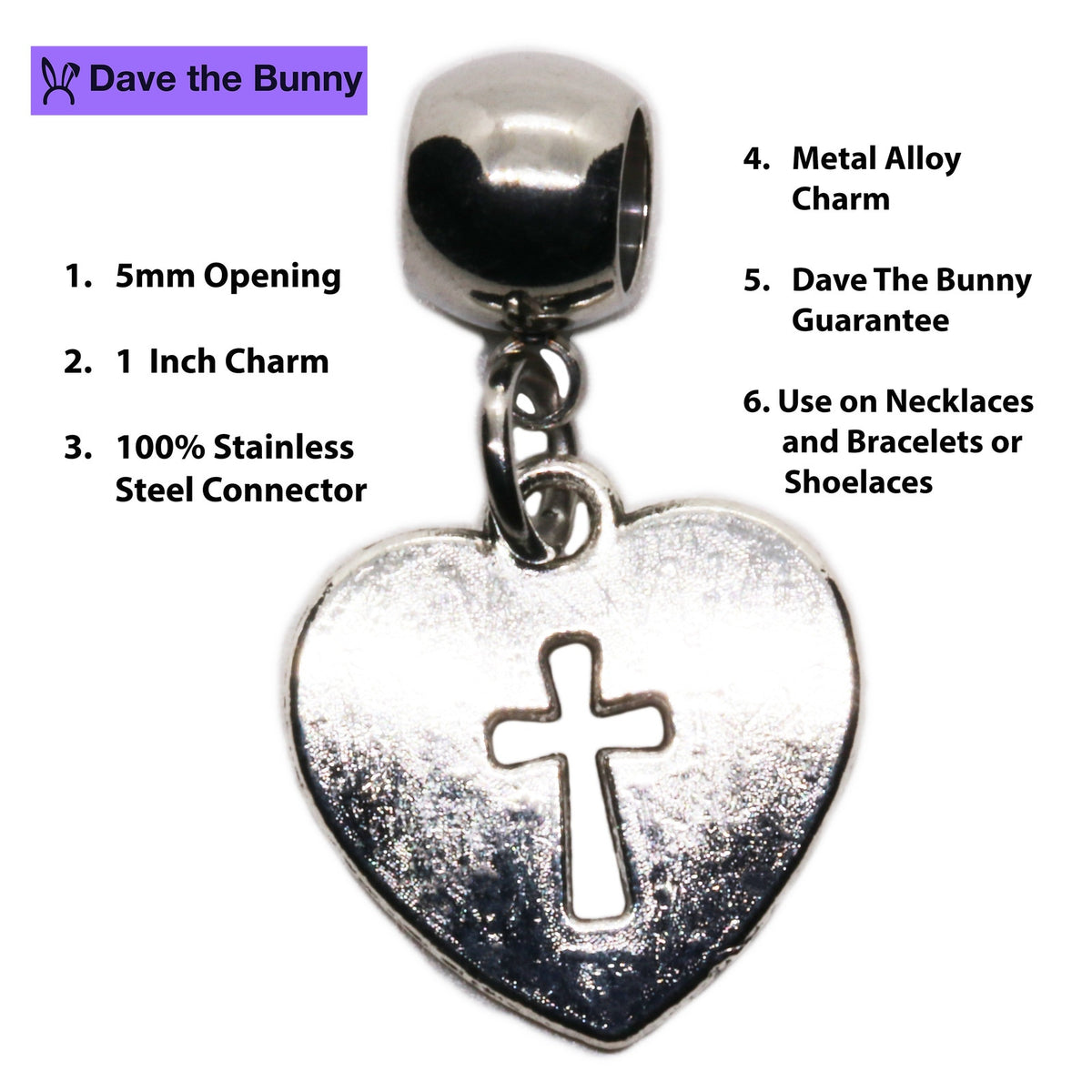 Cross Heart Charm Necklace with Stainless Steel Snake Chain