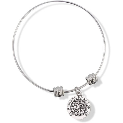 Saint Michael Pray for Us Round Charm Fancy Charm Bangle