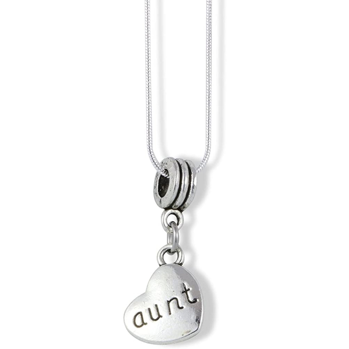 Aunt Heart Charm Necklace with Stainless Steel Snake Chain