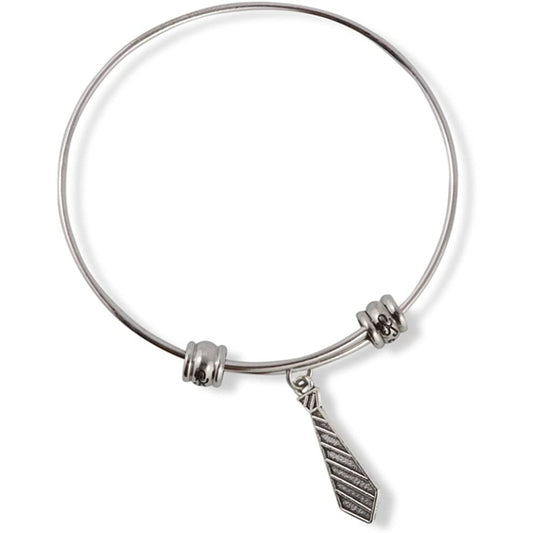 Neck Tie Striped Charm Bangle Bracelet