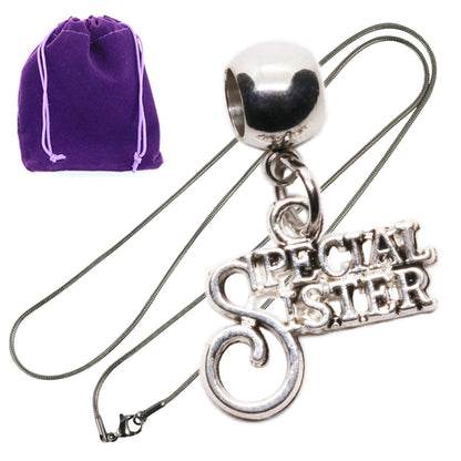 Special Sister Charm Necklace with Stainless Steel Snake Chain