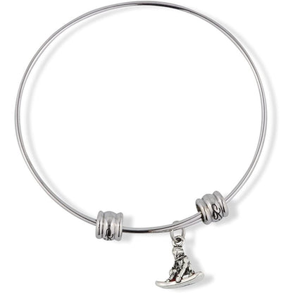 Snowboarder Red Snowboard Charm Bangle Bracelet